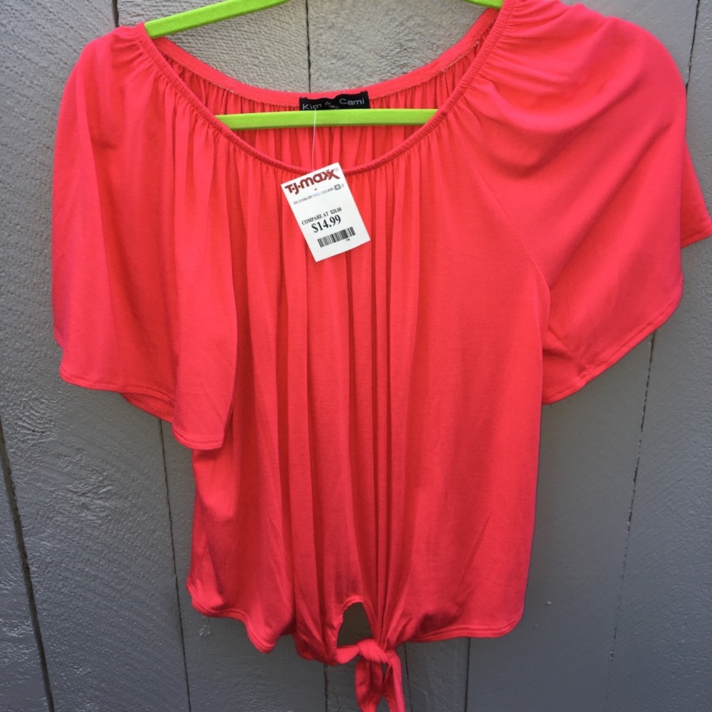 Off the shoulder coral shirt